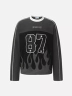 87 Flame Graphic Waffle Knit Long Sleeve Tee