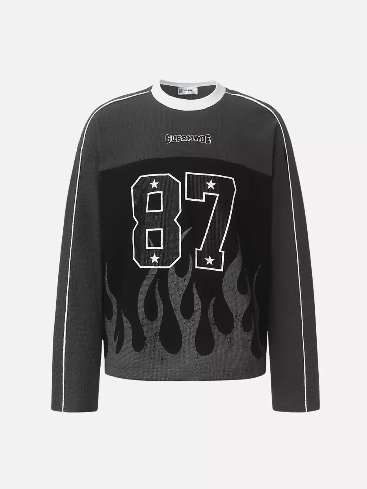 87 Flame Graphic Waffle Knit Long Sleeve Tee