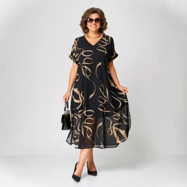 Flowing Midi Dress with V-neck