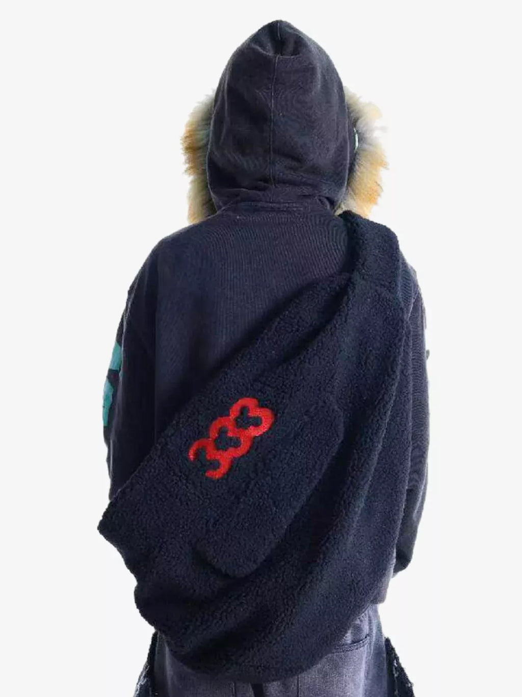 333 Embroidered Fleece Multi-Pocket Hobo Bag