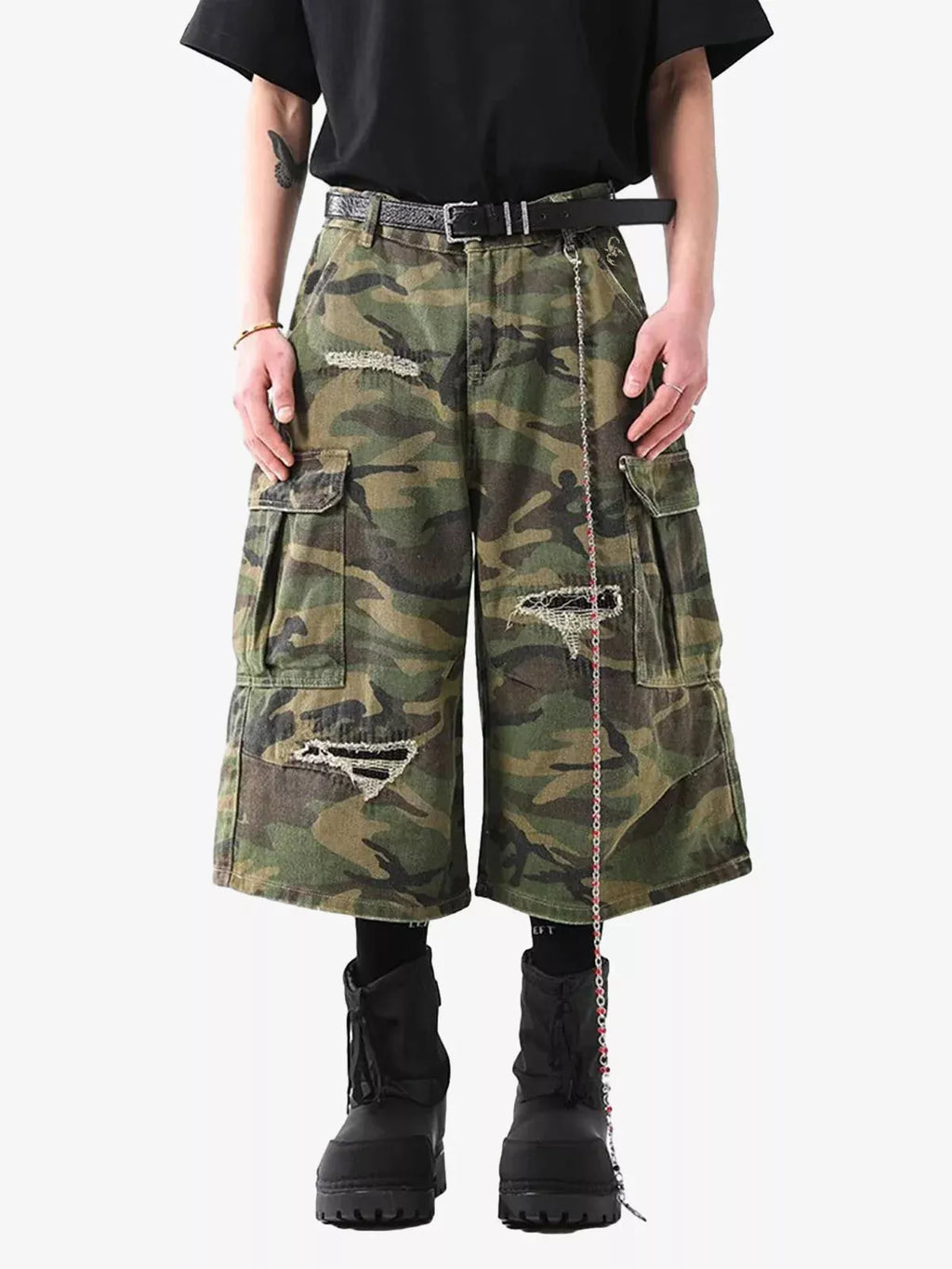 Retro Ripped Camouflage Cropped Shorts