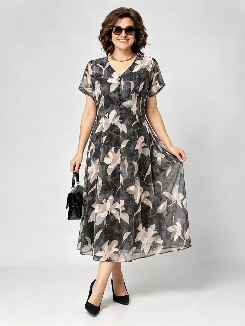 Graceful Floral Print Summer Dress