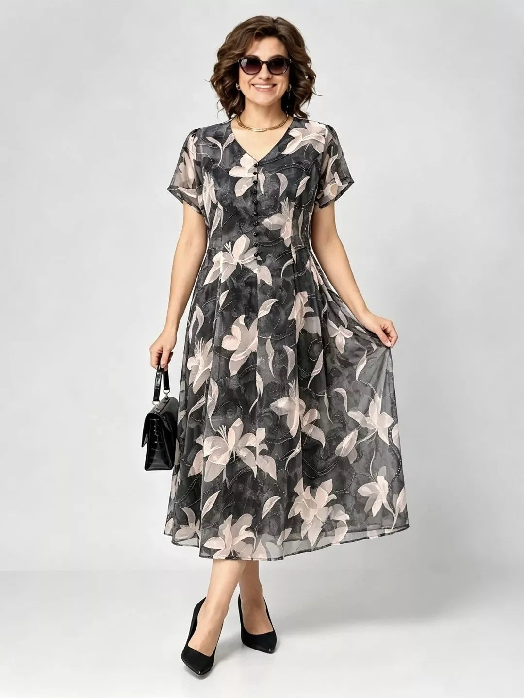 Graceful Floral Print Summer Dress