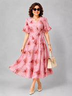 Casual Elegant Butterfly Print Midi Dress