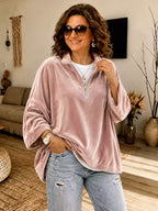 Women's Luxury Velvet Half Zip Pullover Top