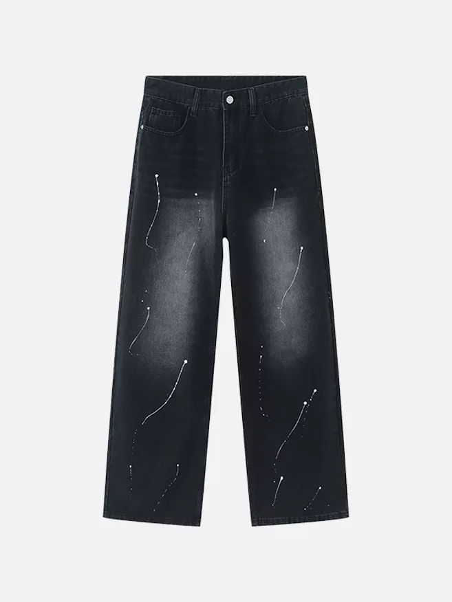 Niceprimes Straight Leg Spray Painted Jeans