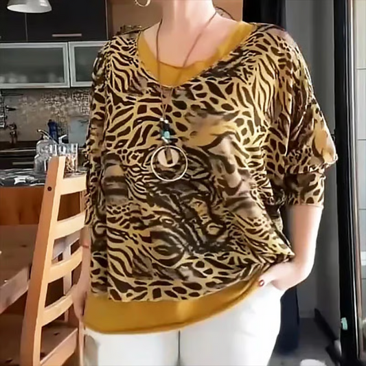 ✨Women's blouse with leopard sleeves, abstract pattern blouse
