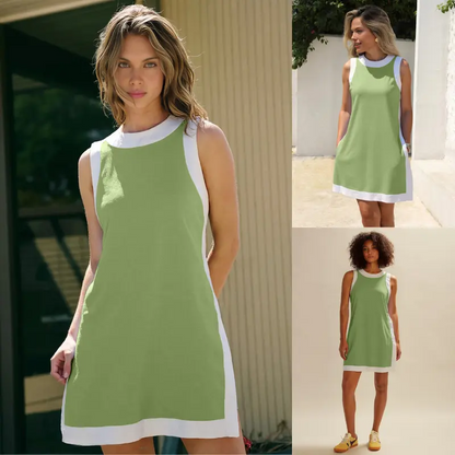 ⏰🔥LAST DAY 57% OFF - Women's Cotton 2-Piece Sets Color Block Crewneck Sleeveless Top + Skirt & Shorts w/ Pockets