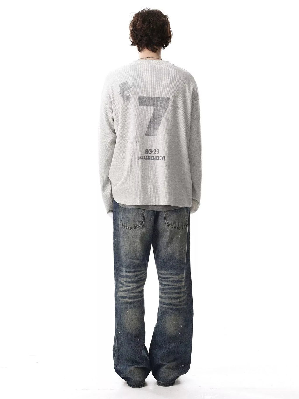 Union-Jack Waffle-Knit Distressed Long-Sleeve Shirt