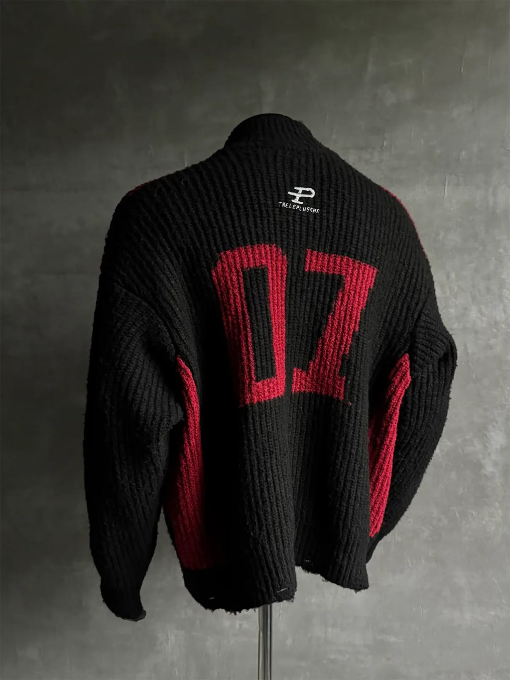 Racing-Patch Ribbed Knit High-Neck Zip-Up Cardigan