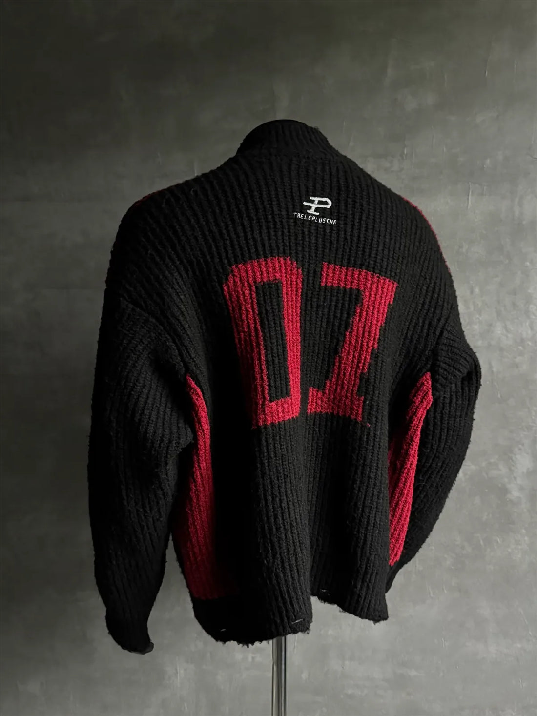 Racing-Patch Ribbed Knit High-Neck Zip-Up Cardigan