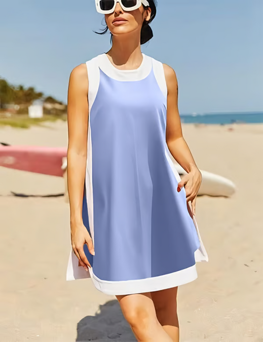 ⏰🔥LAST DAY 57% OFF - Women's Cotton 2-Piece Sets Color Block Crewneck Sleeveless Top + Skirt & Shorts w/ Pockets