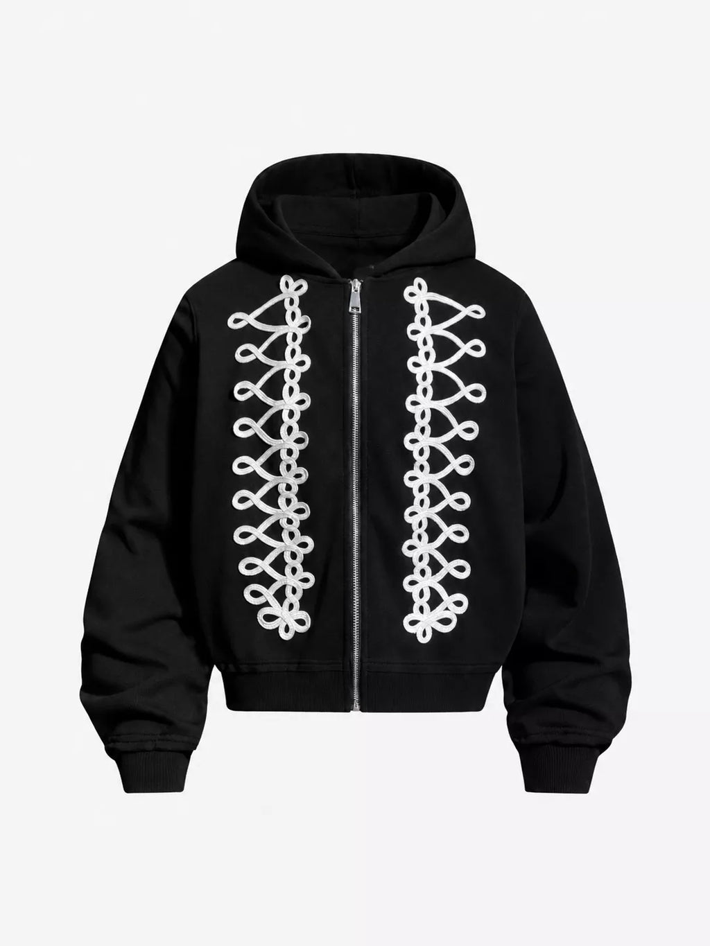 Lace-Up Rope Detail Zip-Up Hoodie