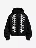 Lace-Up Rope Detail Zip-Up Hoodie