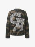 Camo-Print Graphic-Letter Waffle-Knit Long-Sleeve Shirt