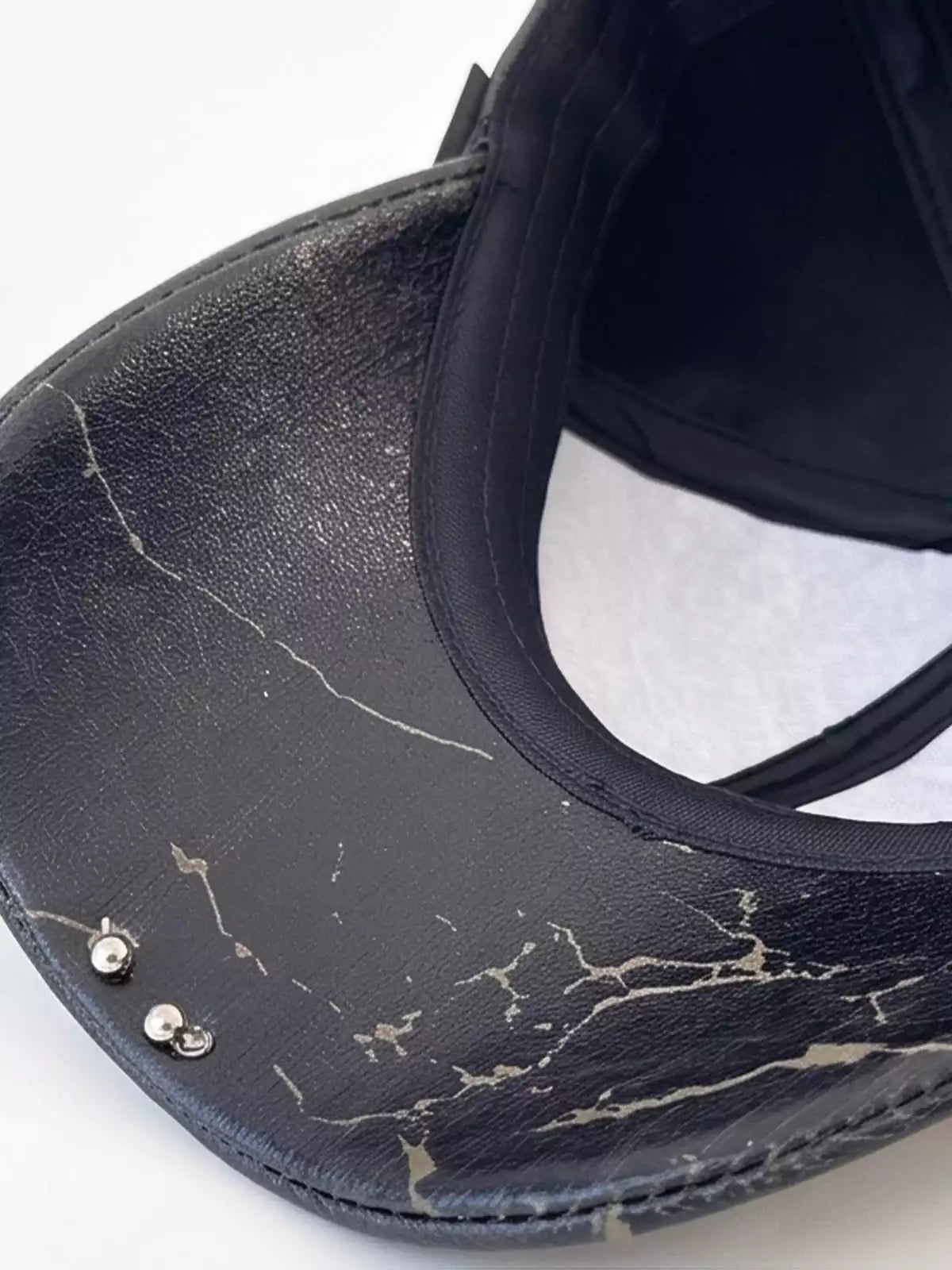 Distressed Studded Dog-Ear Faux Leather Cap
