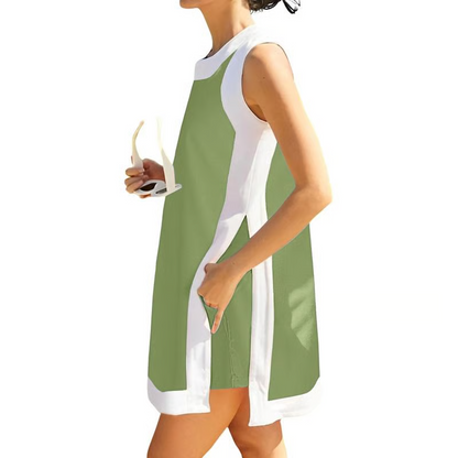 ⏰🔥LAST DAY 57% OFF - Women's Cotton 2-Piece Sets Color Block Crewneck Sleeveless Top + Skirt & Shorts w/ Pockets