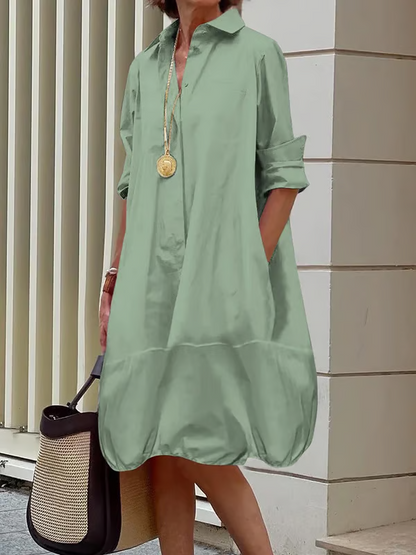 💃2025 New Style Women's Long Sleeve Button-down Shirt Dresses, Casual Loose Midi Dress with Two Side Pockets | Almost Gone⚡