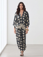 Casual Abstract Plaid Print Kimono Sleeve Maxi Dress