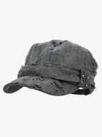 Distressed Stud Detail Cotton Flat Top Cap