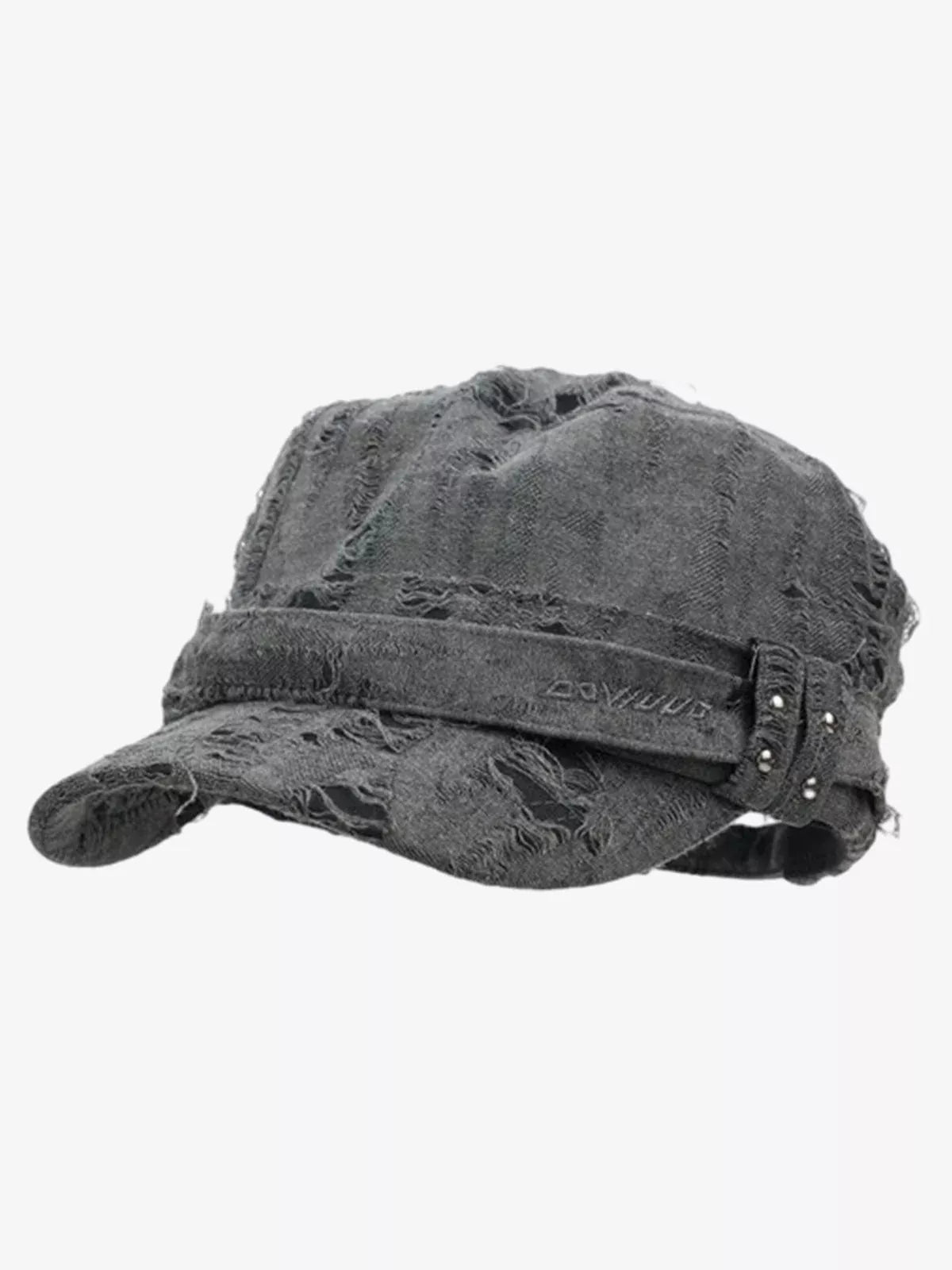 Distressed Stud Detail Cotton Flat Top Cap