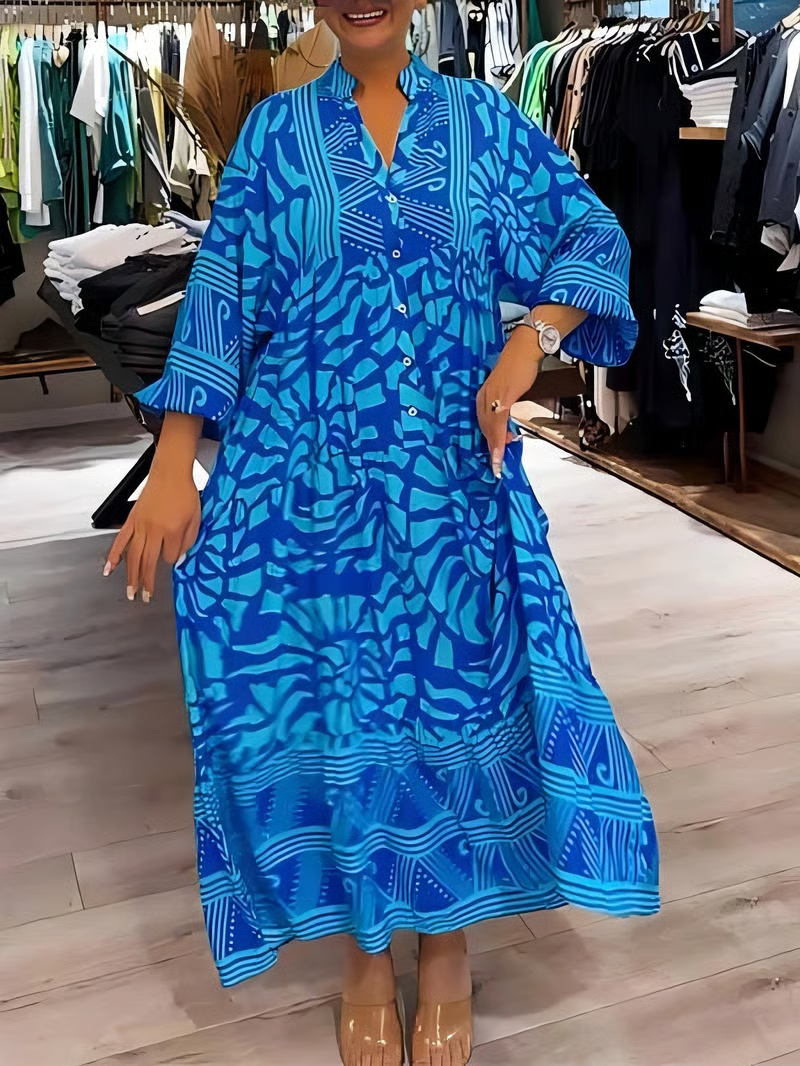 Women's V-neck Printed Loose Dress(Almost Sold Out!)