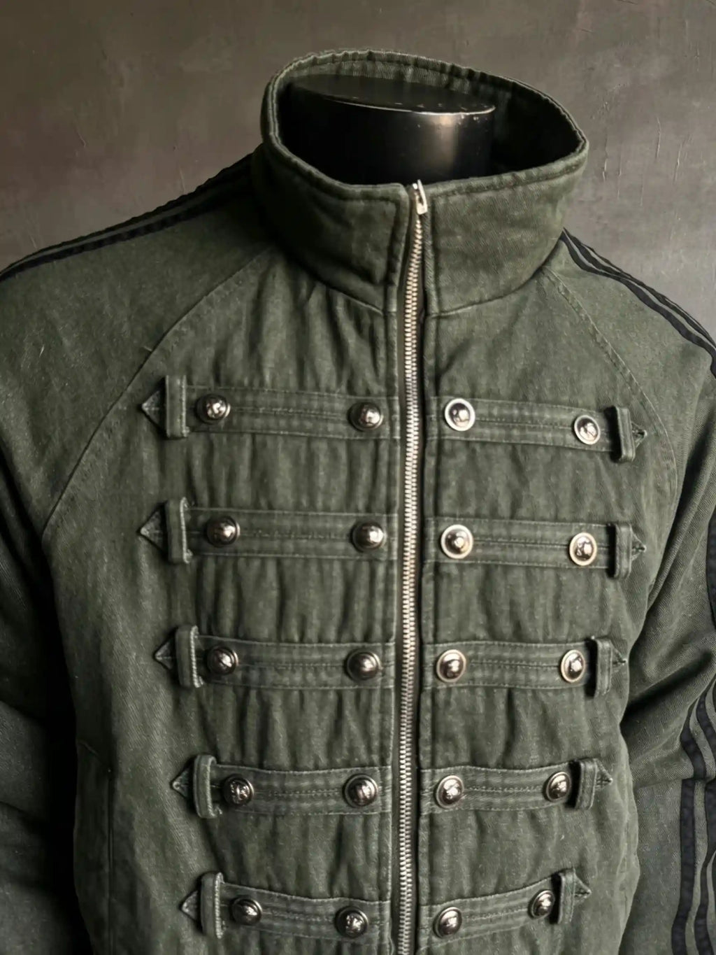Vintage Military Metal Buckle Striped Bomber Jacket