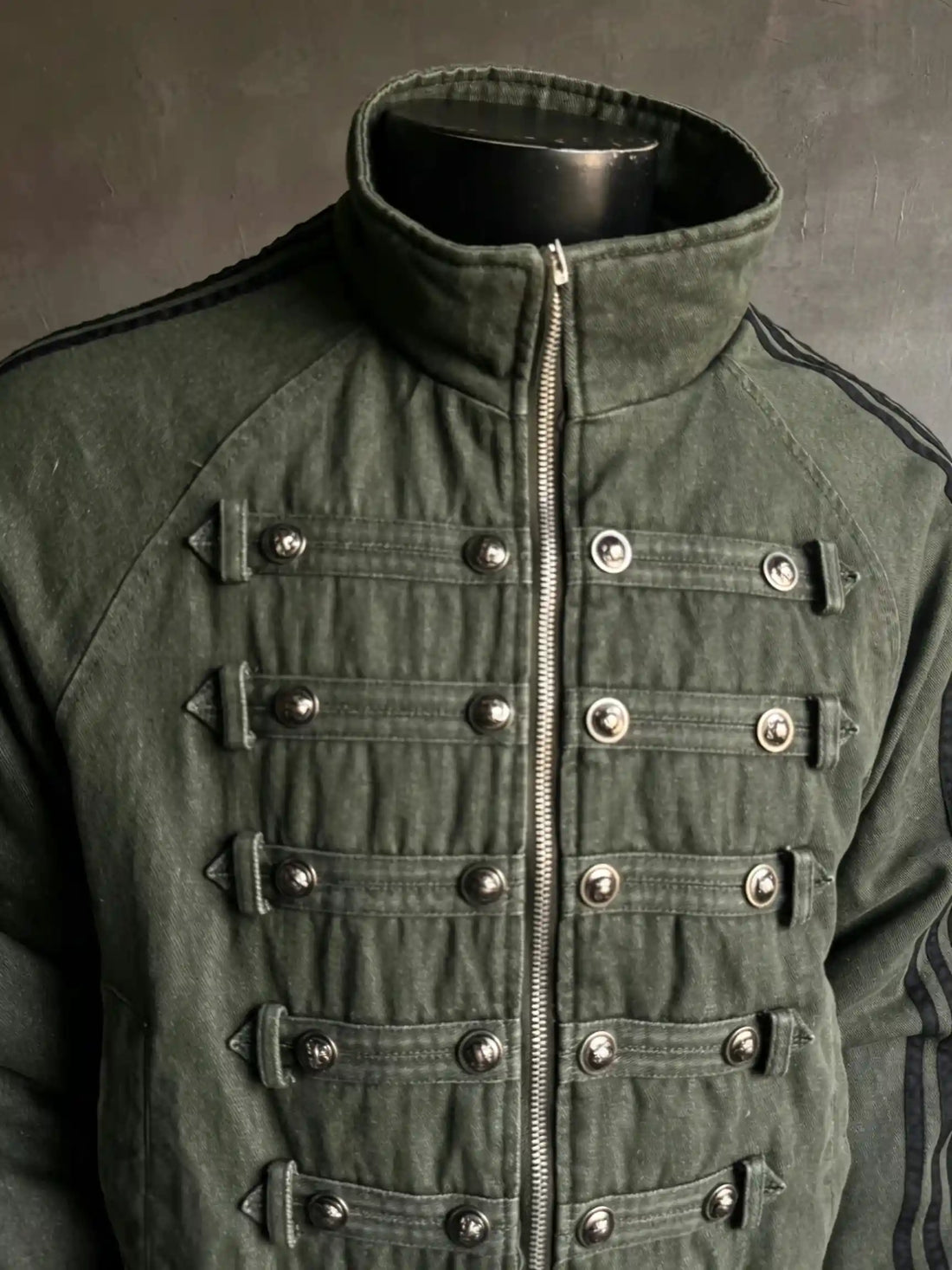 Vintage Military Metal Buckle Striped Bomber Jacket