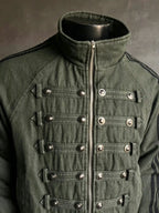 Vintage Military Metal Buckle Striped Bomber Jacket
