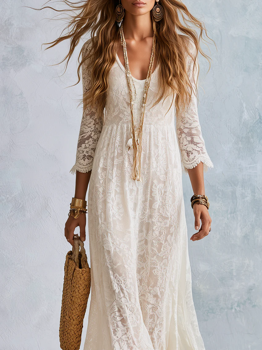Bohemian Style Lace Flowing Long Dress