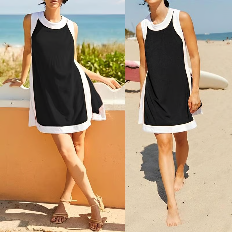 ⏰🔥LAST DAY 57% OFF - Women's Cotton 2-Piece Sets Color Block Crewneck Sleeveless Top + Skirt & Shorts w/ Pockets