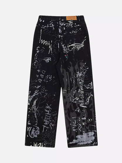 Niceprimes Graffiti Letter Print Jeans