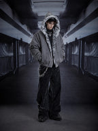 Gothic Cross Faux Fur Hooded Puffer Bomber Jacket