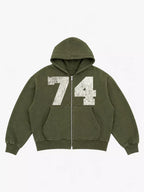 Washed 74 Number Graphic Streetwear Tracksuit Set