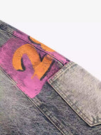 Hand-Painted Distressed Curved-Seam Jeans