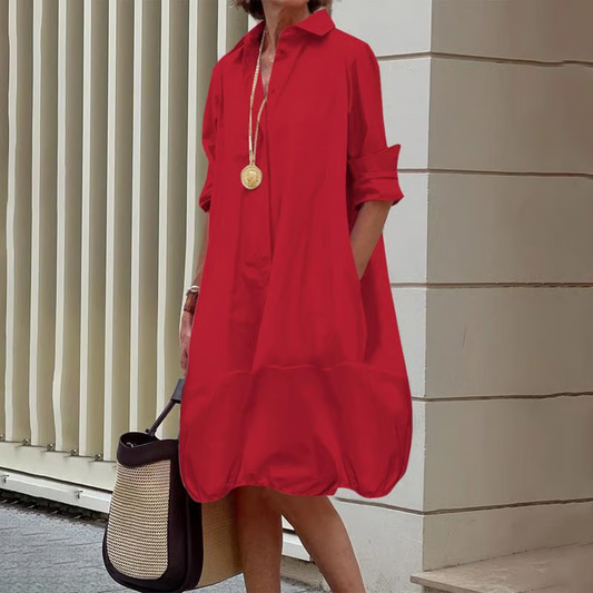 💃2025 New Style Women's Long Sleeve Button-down Shirt Dresses, Casual Loose Midi Dress with Two Side Pockets | Almost Gone⚡