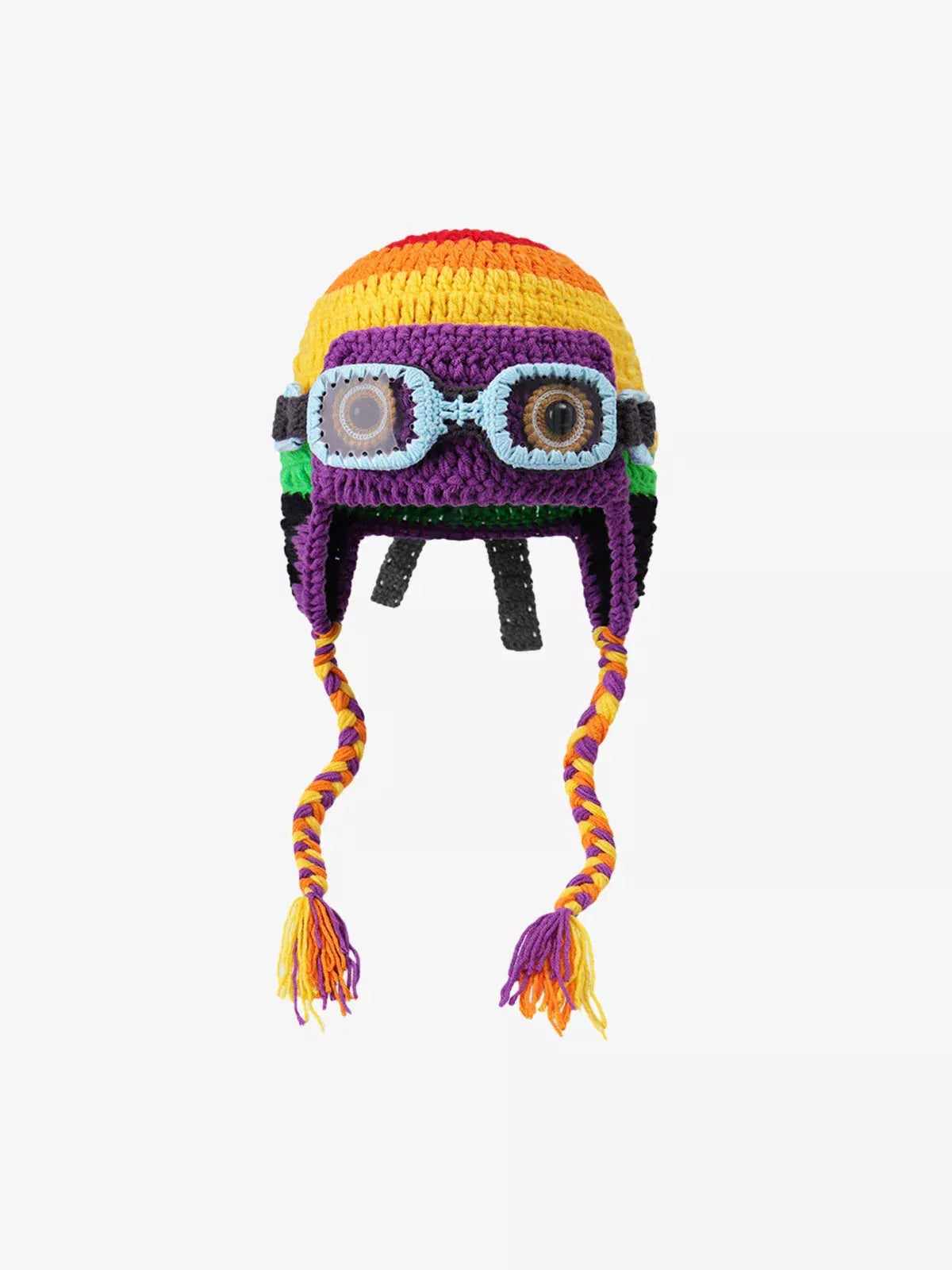 Colorblock Crochet Goggles Trapper Hat