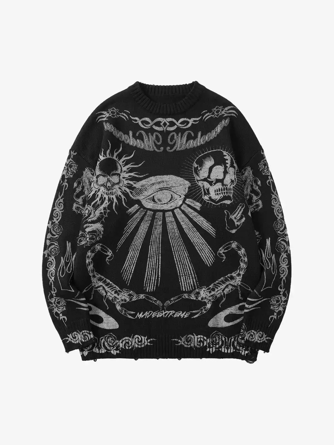 Dark Flame Skull Graphic Crewneck Sweater