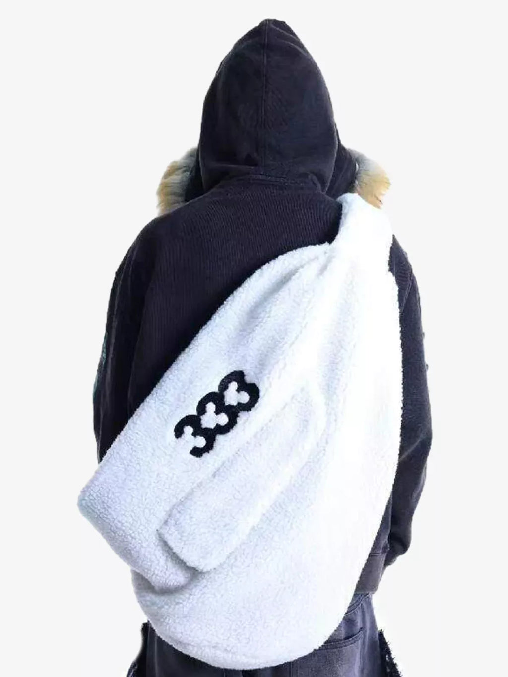 333 Embroidered Fleece Multi-Pocket Hobo Bag