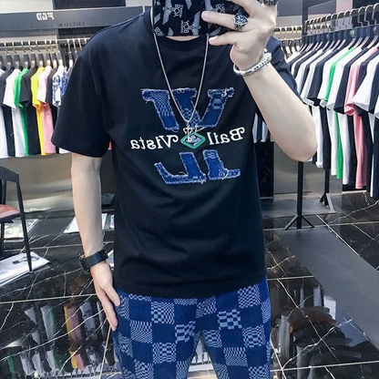 Men's casual wear set embroidered bear pattern