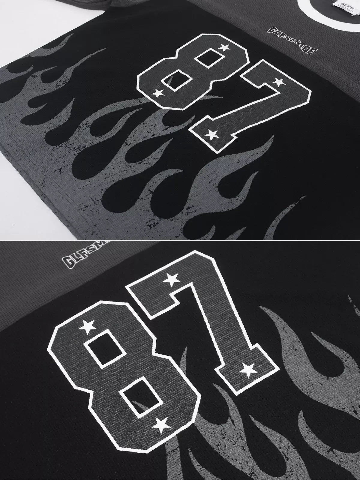 87 Flame Graphic Waffle Knit Long Sleeve Tee