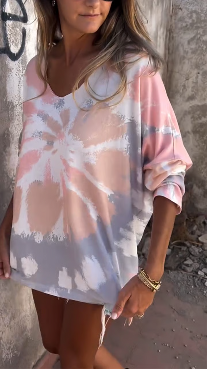 Women's V-neck Knitted Tie-dye Casual Top