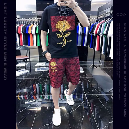 Men's casual wear set embroidered bear pattern