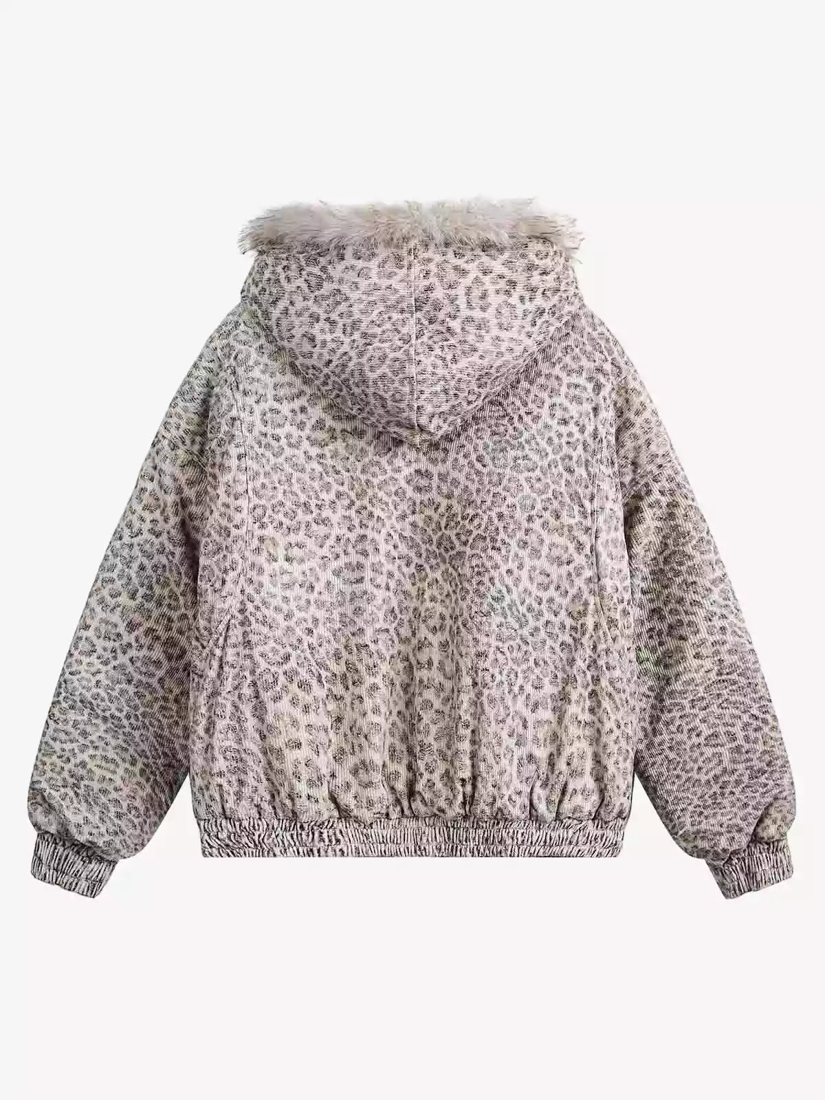 Cheetah Print Faux Fur Hooded Jacket