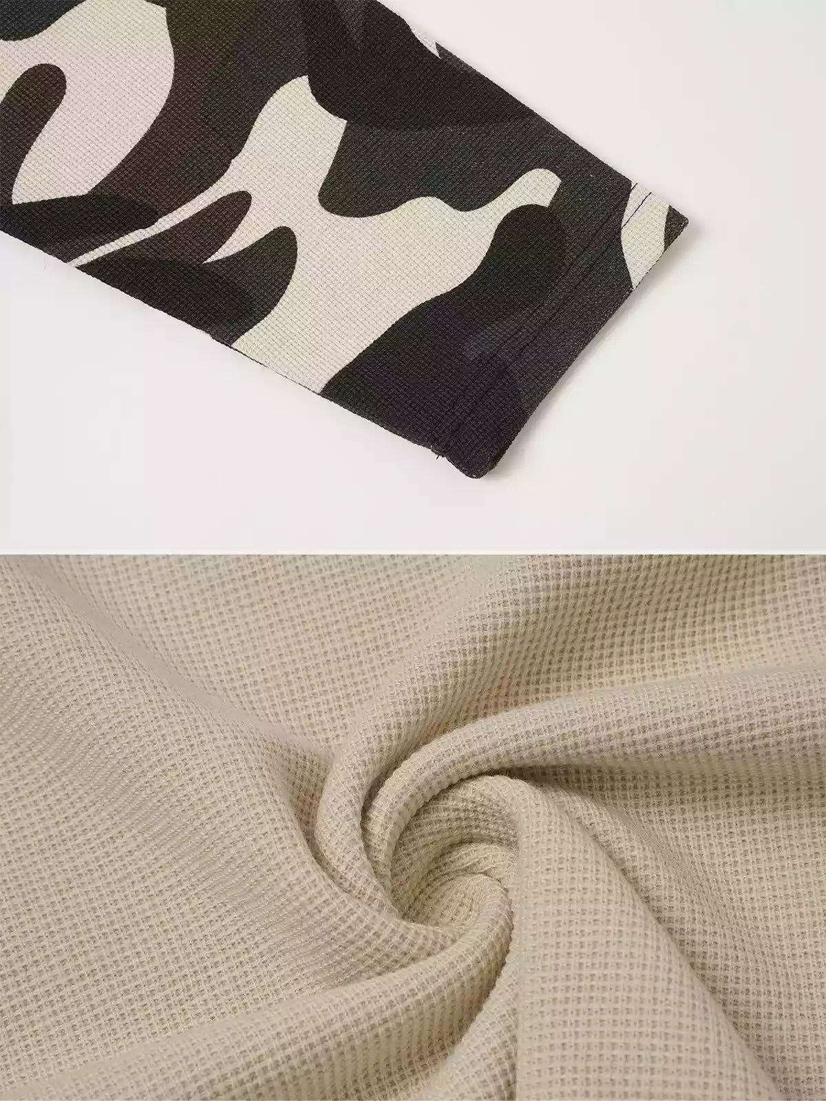 Camo Spliced Graphic Waffle Long Sleeve Tee