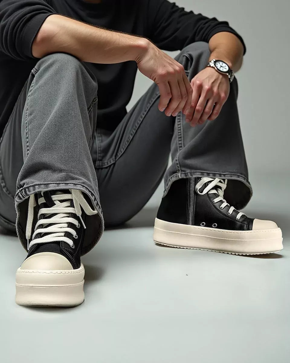 Niceprimes Rubber Sole High-Top Side Zipper Platform Sneakers