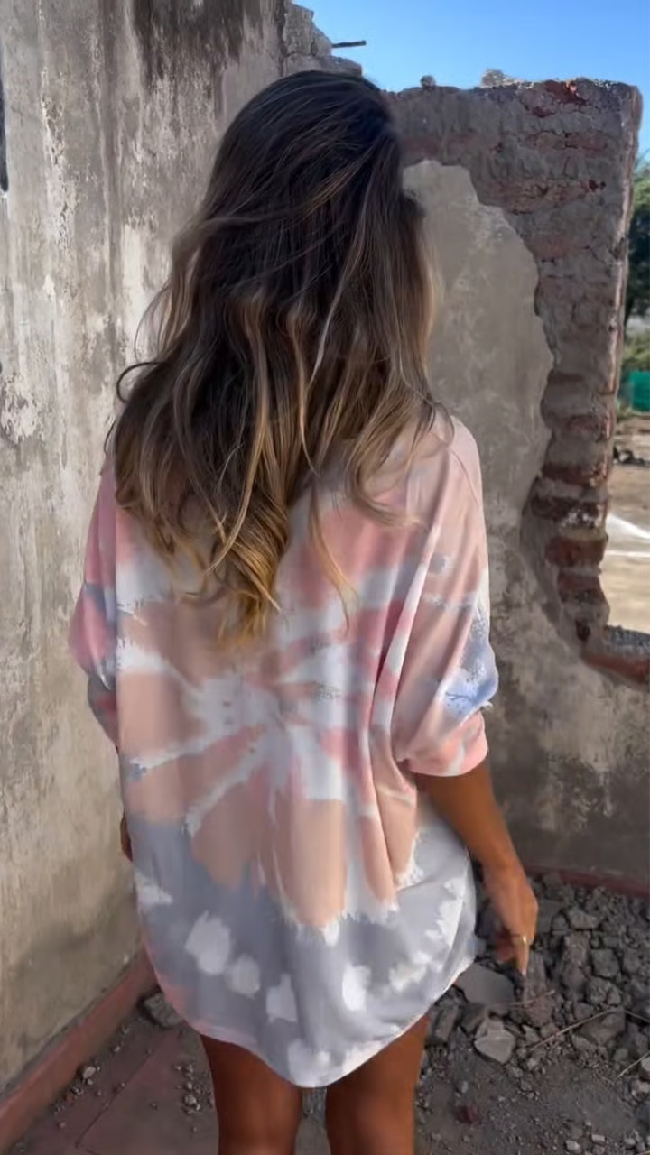 Women's V-neck Knitted Tie-dye Casual Top