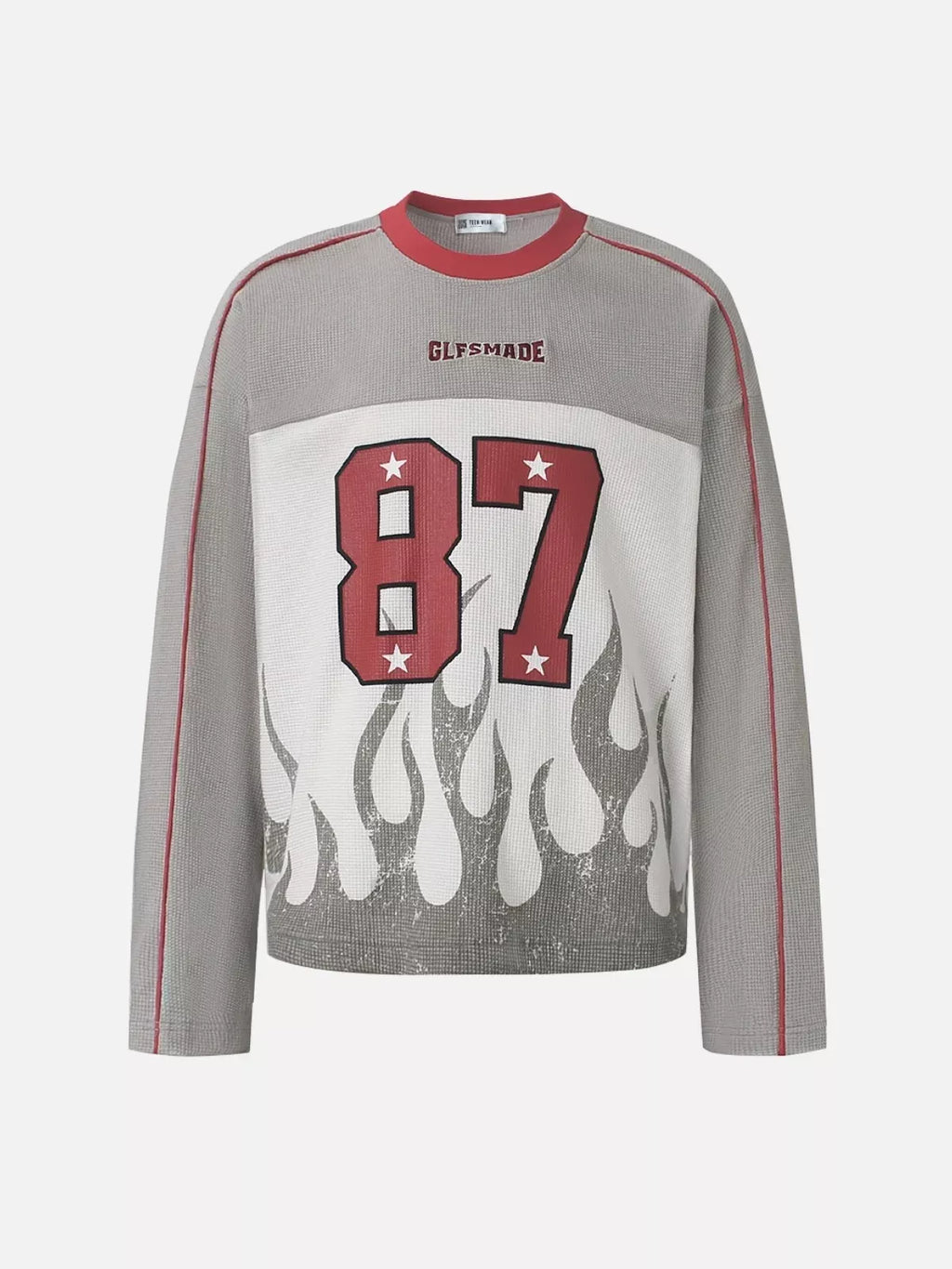 87 Flame Graphic Waffle Knit Long Sleeve Tee