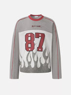 87 Flame Graphic Waffle Knit Long Sleeve Tee
