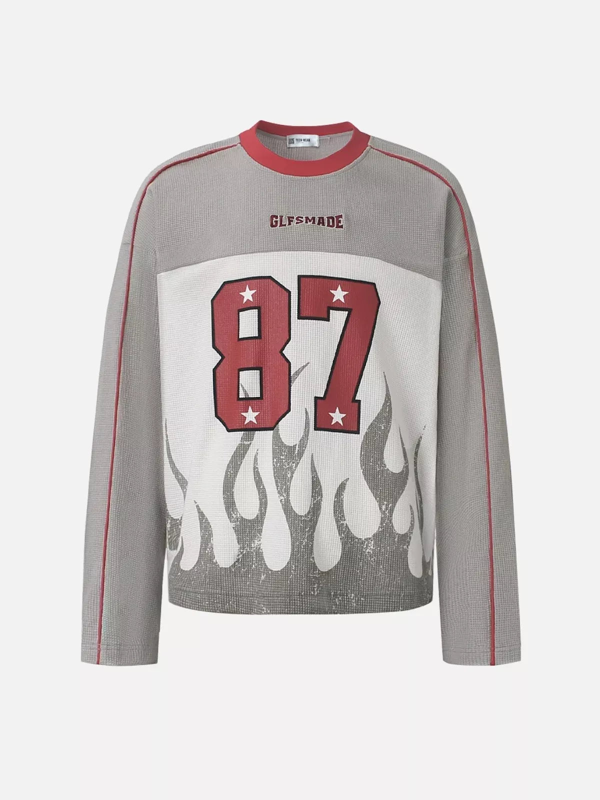 87 Flame Graphic Waffle Knit Long Sleeve Tee